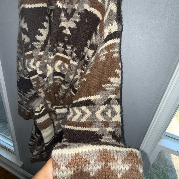 Ralph Lauren Southwestern Navajo 100% Wool Hand Knit Cardigan Waist Tie S/P Polo - Picture 3 of 11